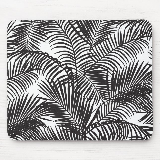Modern black tropical palm trees pattern mouse mat (Front)