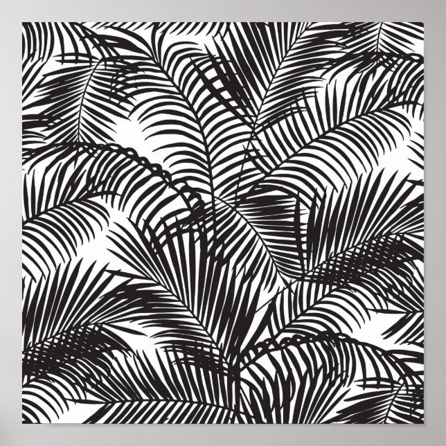 Modern black tropical palm trees pattern poster (Front)