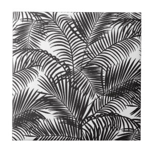 Modern black tropical palm trees pattern tile