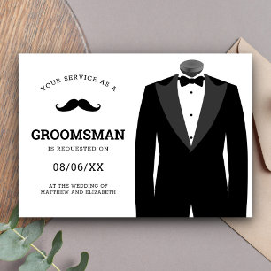 Modern Black Tuxedo Groomsman Request Invitation