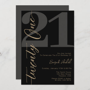 Modern Black Twenty One 21st Birthday Invitation