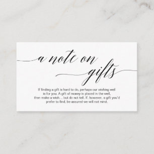 Modern black typeface, A note on gifts Enclosure Card