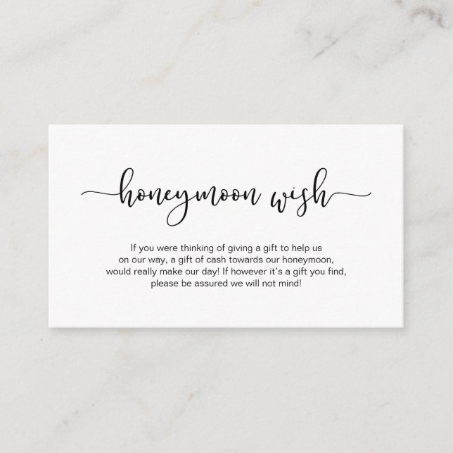 Modern black typeface, Wedding Honeymoon Wish Enclosure Card (Front)
