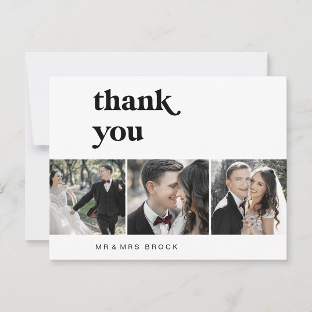 Modern Black Typography 3 Photo Thank You Card (Front)