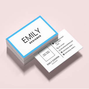 Modern Black Typography Blue Border Business Card