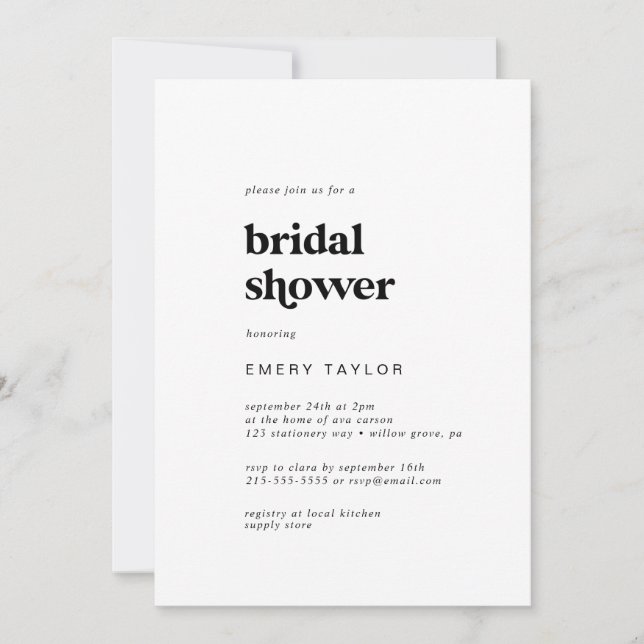 Modern Black Typography Bridal Shower Invitation (Front)