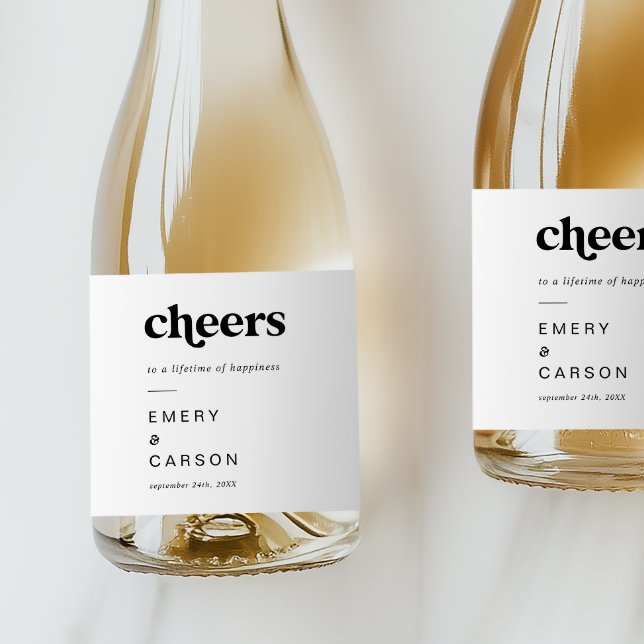 Modern Black Typography Cheers Wedding Sparkling Wine Label (Modern Black Typography Cheers Wedding Sparkling Wine Label)