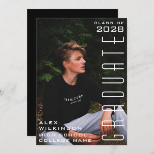 Modern Black Typography Chic Photo Graduation  Invitation