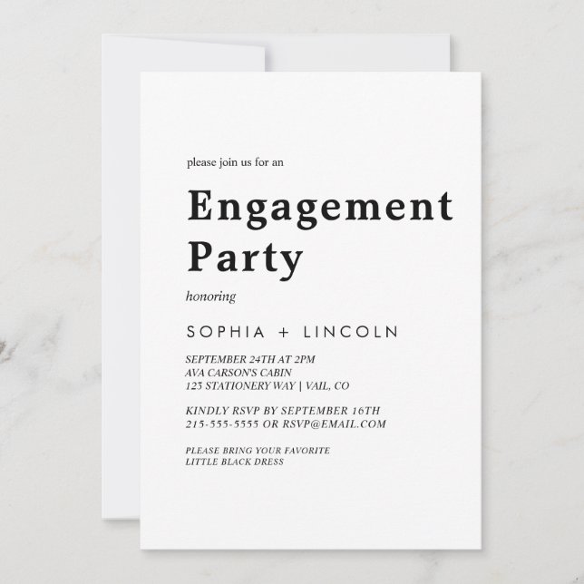 Modern Black Typography Engagement Party  Invitation (Front)