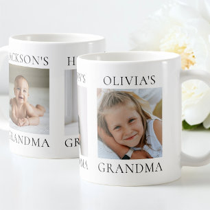 Modern Black Typography Grandkids 3 Photo Grandma Coffee Mug