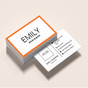 Modern Black Typography Orange Border Business Card