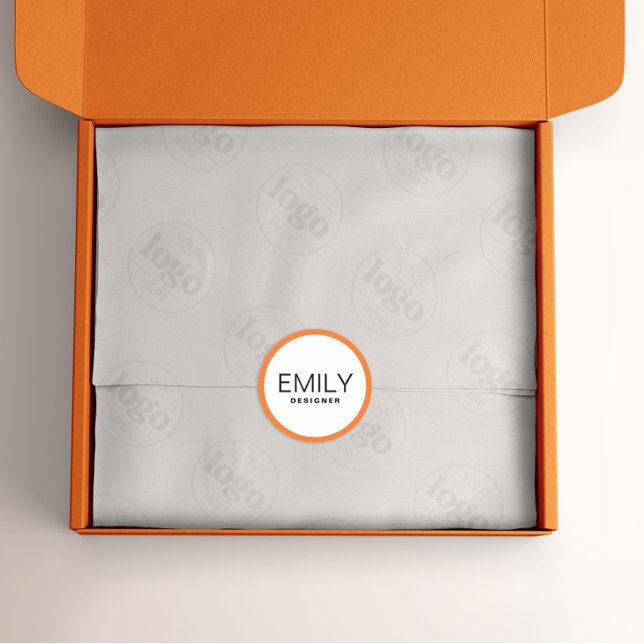 Modern Black Typography Orange Border Classic Round Sticker (Creator Uploaded)