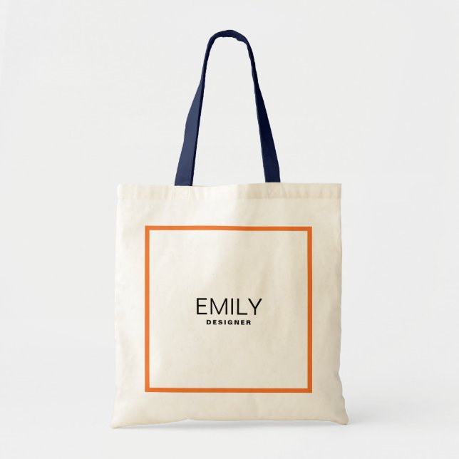 Modern Black Typography Orange Border Tote Bag (Front)
