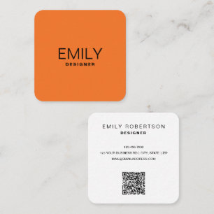 Modern Black Typography Orange Square Business Card