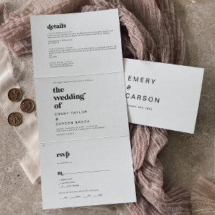 Modern Black Typography Photo Wedding All In One Tri-Fold Invitation