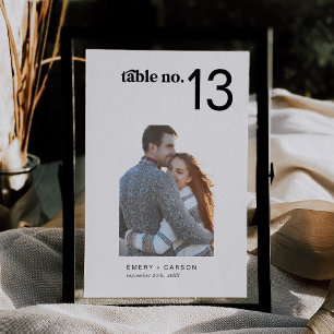 Modern Black Typography Photo Wedding Table Number