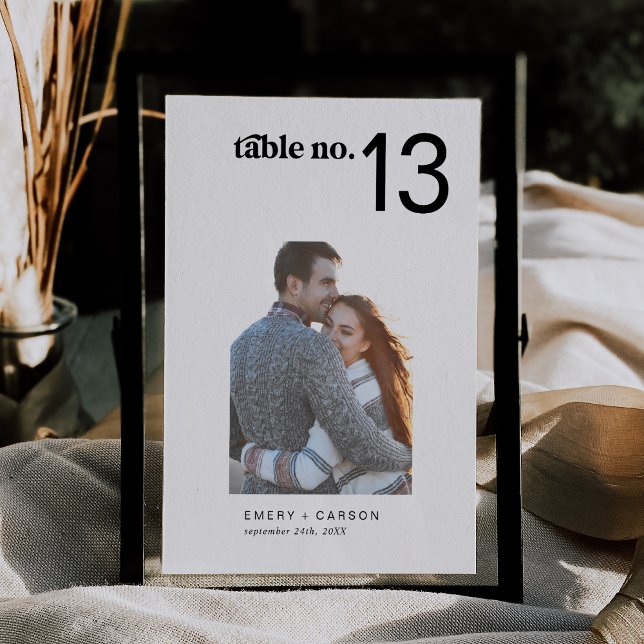 Modern Black Typography Photo Wedding Table Number (Modern Black Typography Photo Wedding Table Number)