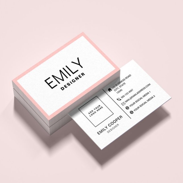 Modern Black Typography | Pink Border Business Card (Creator Uploaded)