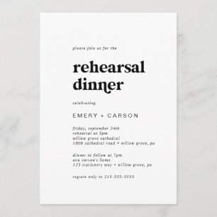 Modern Black Typography Rehearsal Dinner Invitation