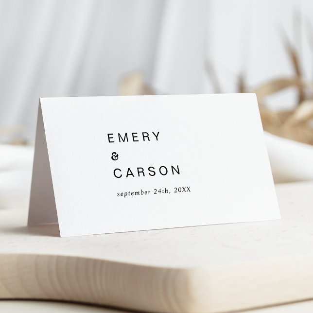 Modern Black Typography Retro Folded Wedding Place Card (Modern Black Typography Retro Folded Wedding Place Card)