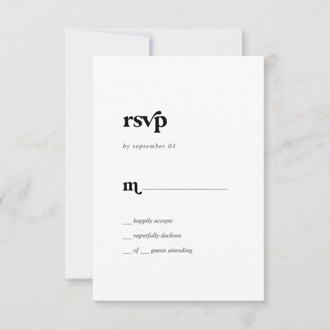 Modern Black Typography Simple RSVP Card (Front)