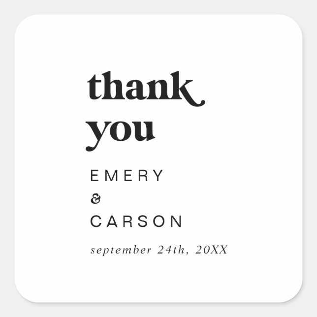 Modern Black Typography Thank You Favour Sticker (Front)