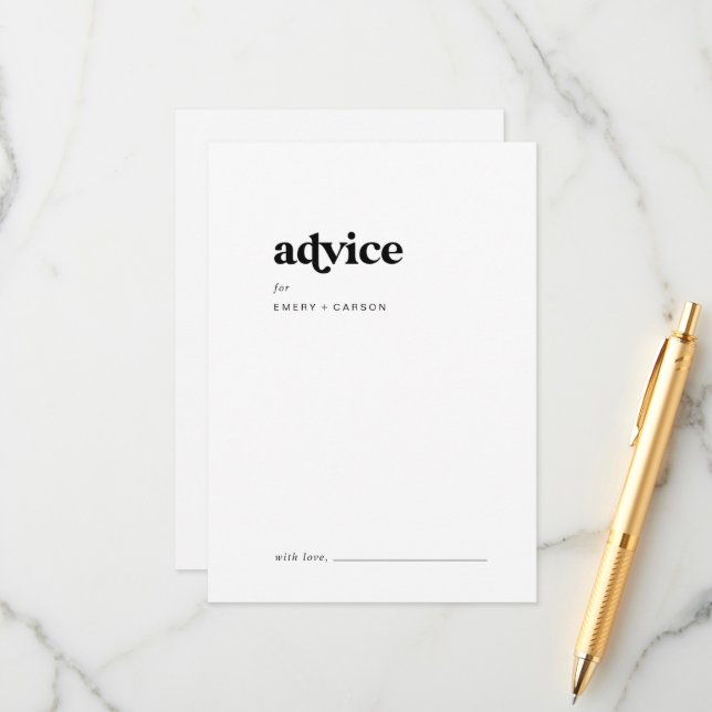 Modern Black Typography Wedding Advice Card (Front/Back In Situ)