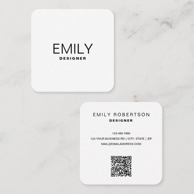 Modern Black Typography | White Black Square Business Card (Front/Back)
