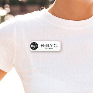 Modern Black Typography with Border Pink Name Tag