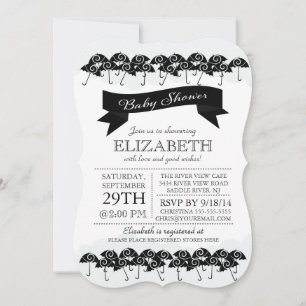 Modern Black Umbrella Neutral Baby Shower Invitation