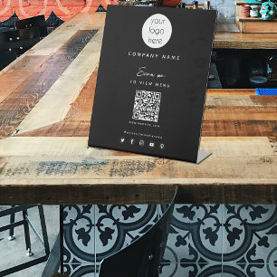 Modern Black View Menu QR Code Social Media Pedestal Sign
