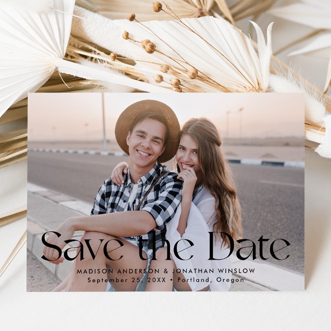 Modern Black Vintage Lettering Photo Save The Date (Creator Uploaded)
