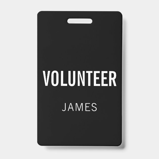 Modern Black Volunteer Name Event Button ID Badge (Front)