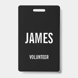 Modern Black Volunteer Name Event Information ID Badge