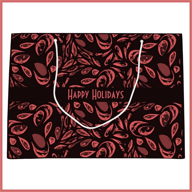 Modern Black, Warm Red Teardrop Pattern Large Gift Bag (Creator Uploaded)