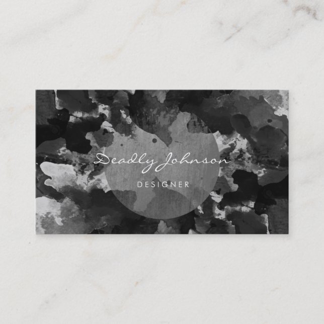 Modern Black Watercolor Abstract Elegant Cool Business Card (Front)