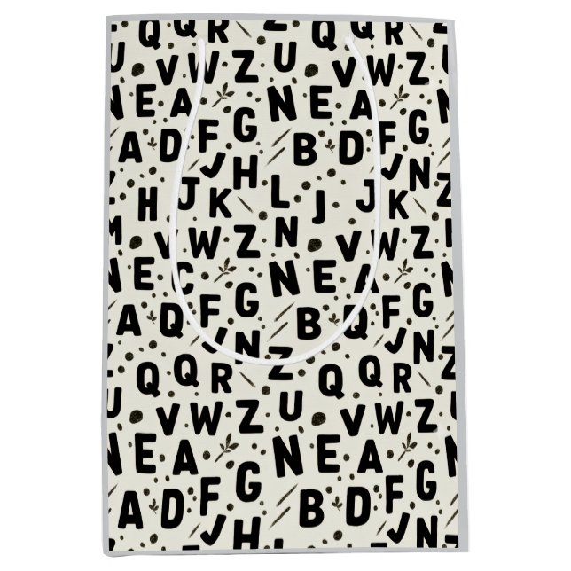 Modern Black Watercolor & Gold Glitter Pattern Medium Gift Bag (Front)