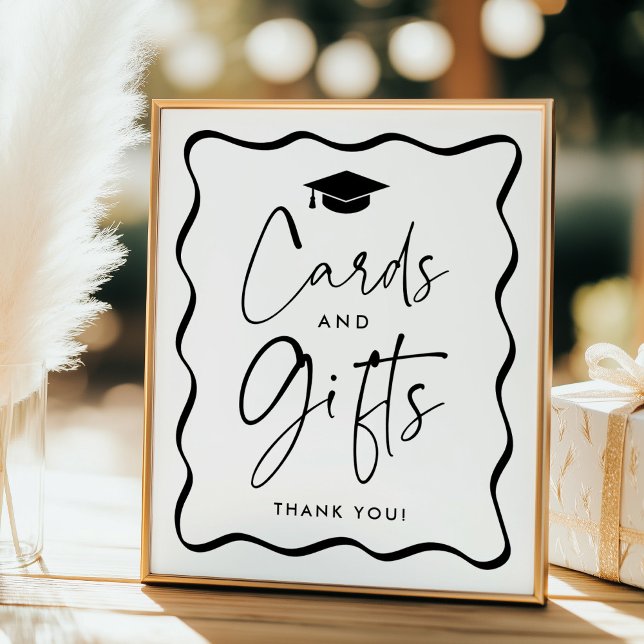 Modern Black Wavy Frame Graduation Cards and Gifts Poster (Creator Uploaded)