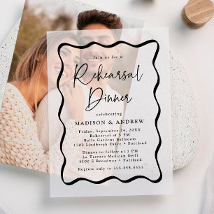 Modern Black Wavy Frame Rehearsal Dinner Vellum Invitations