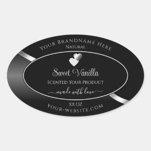 Modern Black Wavy Silver Cute Hearts Product Label