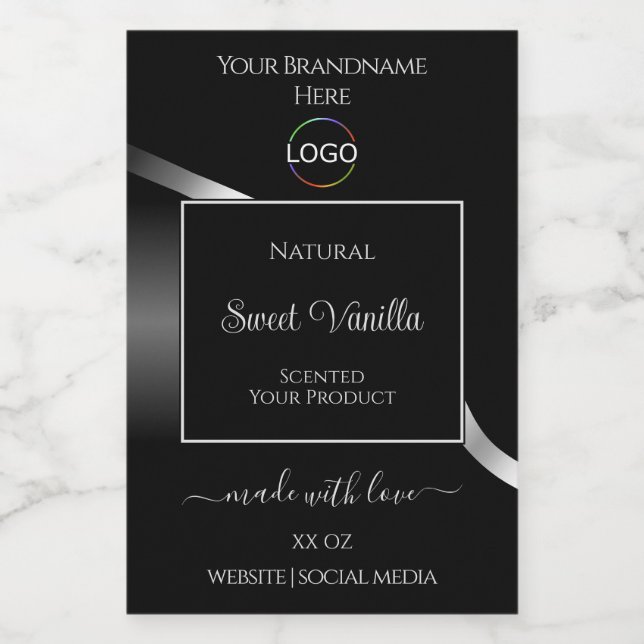 Modern Black Wavy Silver with Logo Product Labels (Single Label)