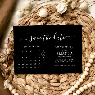 Modern Black Wedding Calendar Minimalist Save The Date