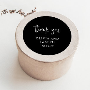 Modern Black Wedding Classic Round Sticker