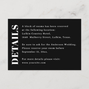 Modern Black Wedding Details Hotel Accommodation Enclosure Card