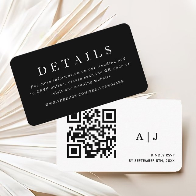 Modern Black Wedding Details Qr Code Enclosure Card (Creator Uploaded)