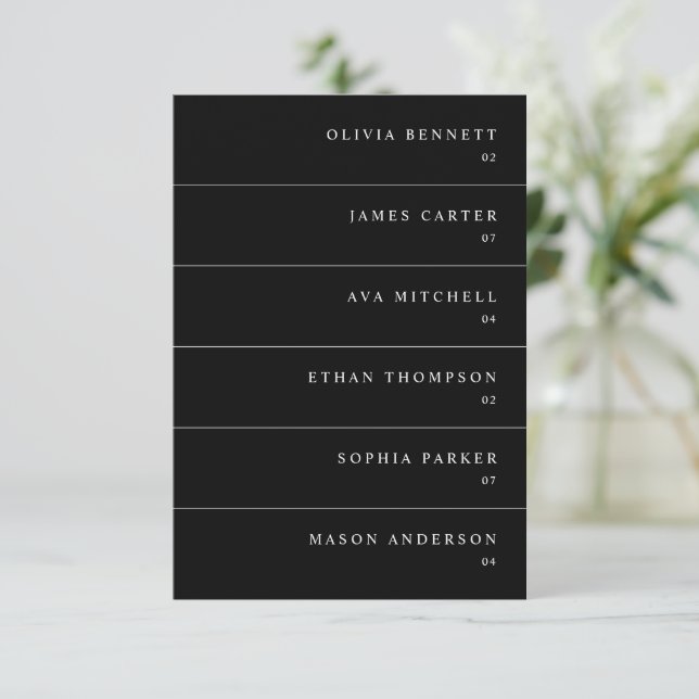 Modern Black Wedding Name Place Cards (Standing Front)