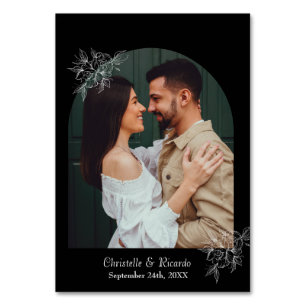 Modern black wedding photo table number