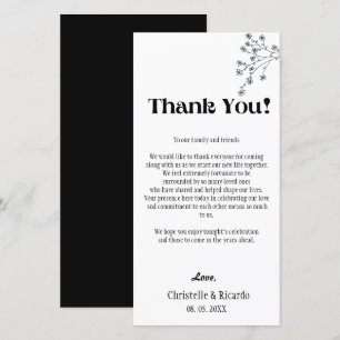 Modern black wedding place setting thank you card 
