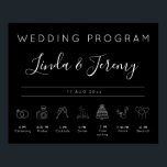 Modern Black Wedding Program Timeline Poster<br><div class="desc">Elegant black Wedding program timeline sign features wedding icons and modern typography. This ceremony program sign is fully customisable,  so you can change icons size and order,  all text,   colours and background to better match your wedding theme!</div>