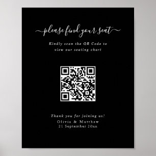 Modern Black Wedding QR Code Seating Chart poster